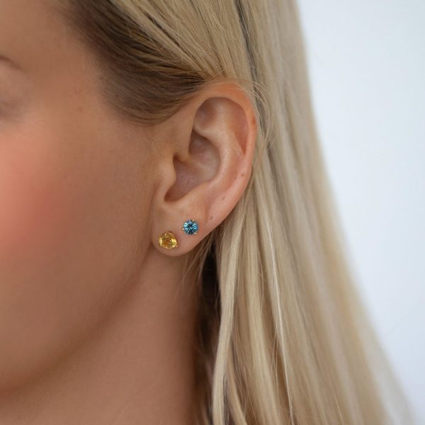 Martini Stud Earrings - Bicolor Blue & Yellow Sapphire Online now