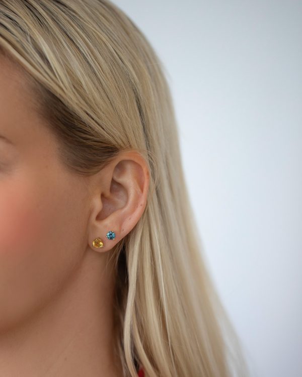 Martini Stud Earrings - Bicolor Blue & Yellow Sapphire Online now