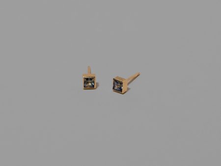 Square Frame Stud Earrings - Petite Bicolor Blue Sapphire Fashion