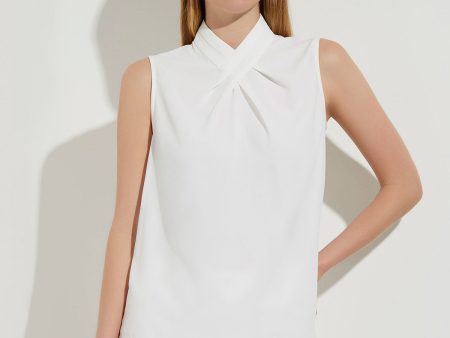 Pleated Crossover Collar Crepe de Chine Blouse on Sale