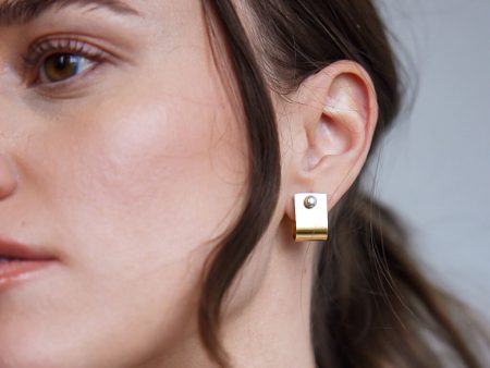 Dot Huggie Earrings - Brass and Sterling Silver Cheap