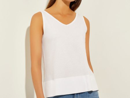 V-Neck Soft Knit Tank Top, White Fashion