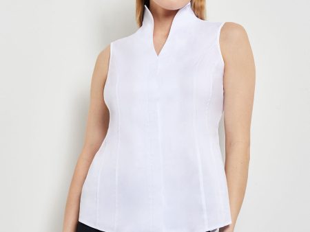 Sleeveless Stretch Cotton Blouse, White Hot on Sale