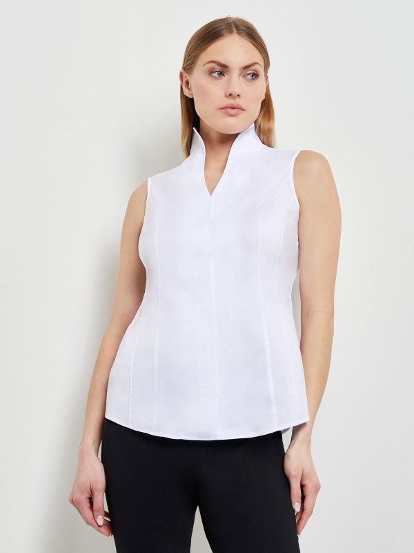 Sleeveless Stretch Cotton Blouse, White Hot on Sale