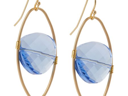 18K Matte Gold Plated Blue Crystal Wire Wrapped Earrings Online Sale