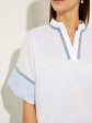 Contrast Hem Split Neck Stretch Cotton Blouse Fashion