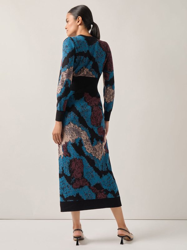 Abstract Sheath Jacquard Knit Maxi Dress Online now