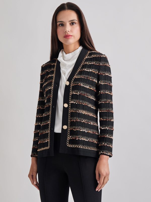 Chain Trim Lurex Knit Jacket Online Hot Sale