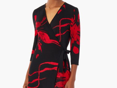 Brushstroke Pattern Knit Faux Wrap Dress Online Sale