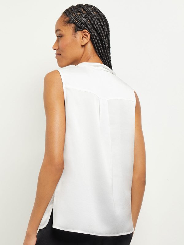 Waterfall Ruffle Crepe de Chine Blouse, White Sale