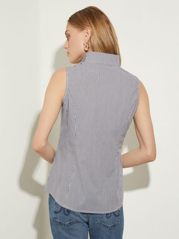 Pinstripe Sleeveless Stretch Cotton Blouse Online now