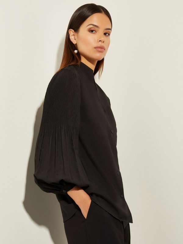 Pleated Bishop Sleeve Stretch Crepe Blouse Online Sale