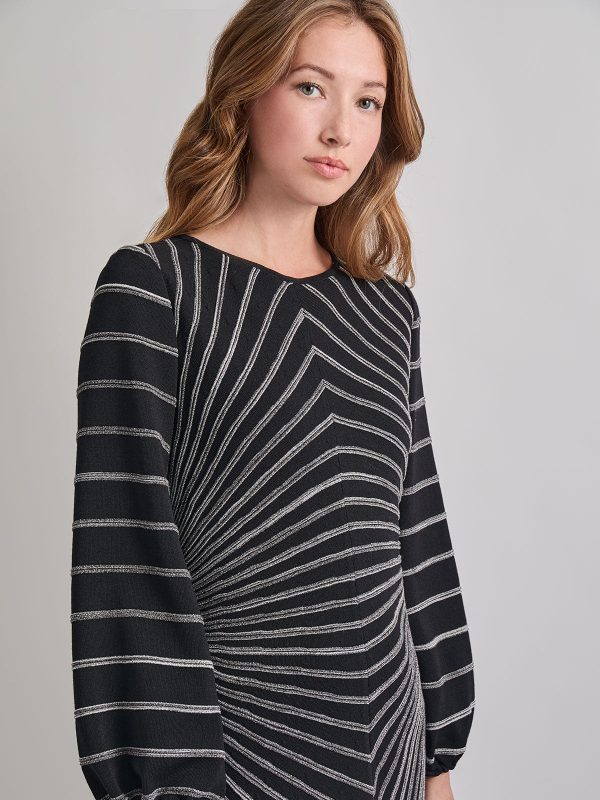 A-Line Melange Striped Soft Knit Midi Dress Online Sale