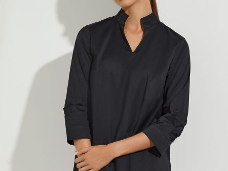 Ruche Sleeve Cotton Tunic, Black For Sale