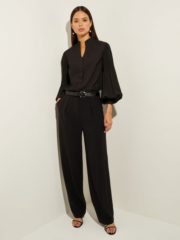 Pleated Bishop Sleeve Stretch Crepe Blouse Online Sale