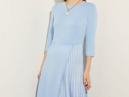 Pleated Contrast Panel Soft Knit Dress, Cirrus Blue For Sale