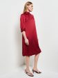 Pleated Mock Neck Crepe de Chine A-Line Dress, Scarlet Red Online now