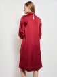 Pleated Mock Neck Crepe de Chine A-Line Dress, Scarlet Red Online now