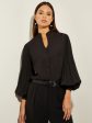 Pleated Bishop Sleeve Stretch Crepe Blouse Online Sale