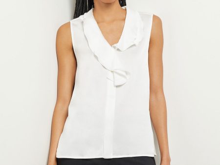 Waterfall Ruffle Crepe de Chine Blouse, White Sale