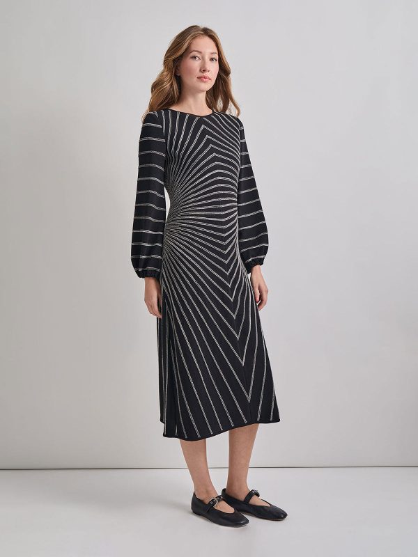 A-Line Melange Striped Soft Knit Midi Dress Online Sale