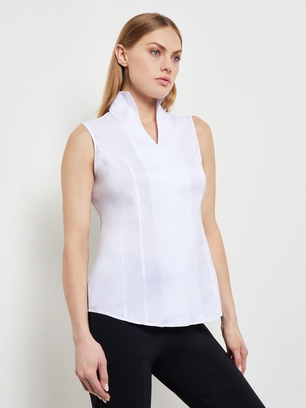 Sleeveless Stretch Cotton Blouse, White Hot on Sale