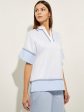 Contrast Hem Split Neck Stretch Cotton Blouse Fashion