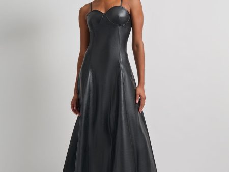 Modern Fit-and-Flare Vegan Leather Princess Seam Maxi Dress on Sale