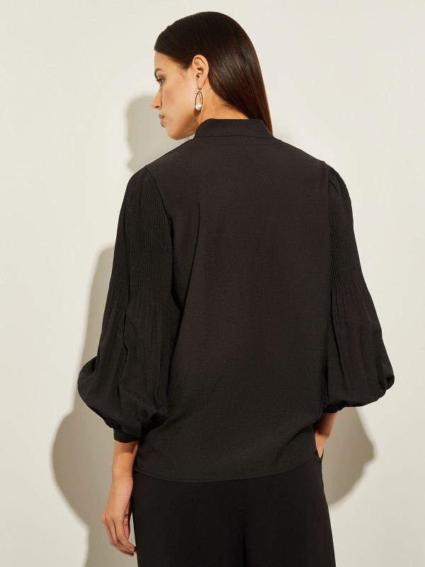 Pleated Bishop Sleeve Stretch Crepe Blouse Online Sale