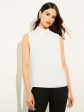 Sleeveless High Neck Draped Crepe de Chine Blouse, White Hot on Sale