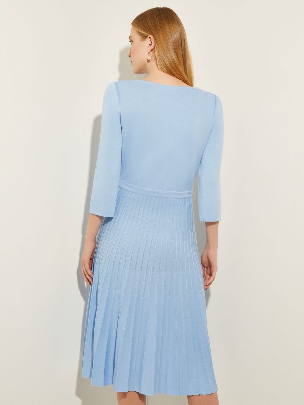 Pleated Contrast Panel Soft Knit Dress, Cirrus Blue For Sale