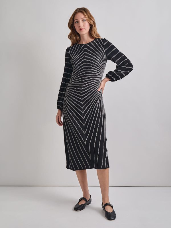 A-Line Melange Striped Soft Knit Midi Dress Online Sale