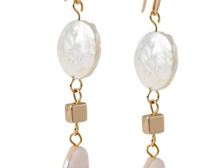 14K Matte Gold Freshwater Pearl Drop Earrings Online Sale