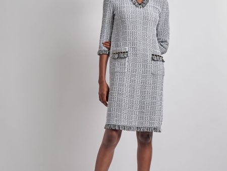 Chain & Fringe Trim Tweed Knit Shift Dress Online Hot Sale