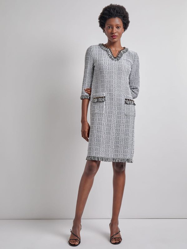 Chain & Fringe Trim Tweed Knit Shift Dress Online Hot Sale