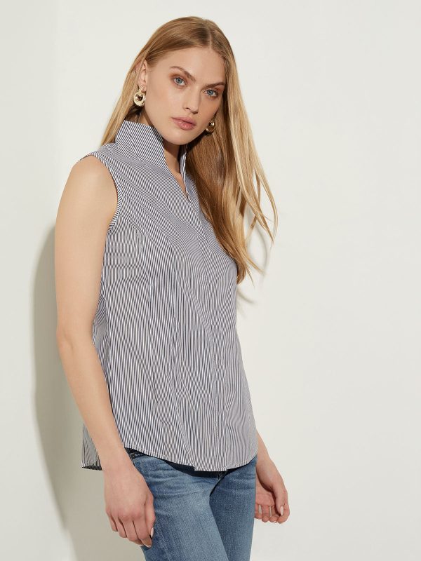 Pinstripe Sleeveless Stretch Cotton Blouse Online now