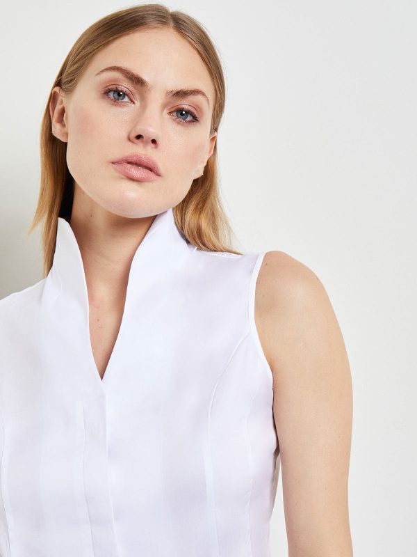 Sleeveless Stretch Cotton Blouse, White Hot on Sale